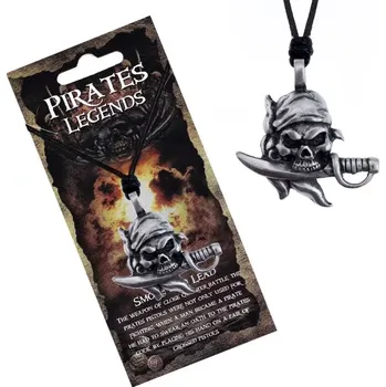 Náhrdelník Šňůrkový náhrdelník - černý s pirátskou lebkou hrdlořeza