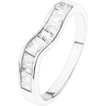 Prsten Blýskavý stříbrný prsten 925, zvlněná linie, čiré zirkonové lichoběžníky - Velikost: 51