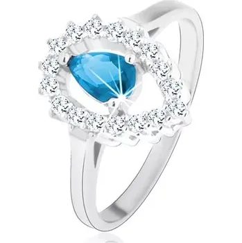 Prsten Prsten ze stříbra 925, čirá kontura obrácené kapky s akvamarínovým zirkonem - Velikost: 49