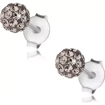 Náušnice Kuličkové náušnice ze stříbra 925, ocelově šedé krystalky Preciosa, 4 mm