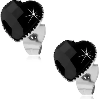 Náušnice Náušnice z oceli 316L, černé broušené srdíčko lemované drobnými zářezy
