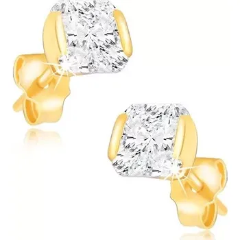 Náušnice Zlaté puzetové náušnice 14K čtvercového tvaru s kubickým zirkonem v objímce