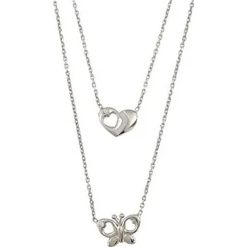 Náhrdelník Stříbrný náhrdelník kaskáda srdce motýl délka náhrdelníku 40+3cm