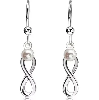 Náušnice Stříbrné 925 náušnice, lesklý symbol INFINITY s bílou perličkou