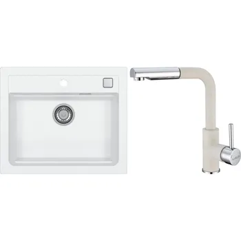 Granitový dřez Alveus Set Atrox 30 Granitový dřez bez odkapu 590x500 mm + baterie Siros 11, bílá, SETA22264