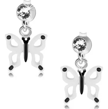 Náušnice Náušnice ze stříbra 925, bíločerný motýlek s výřezy na křídlech, krystal