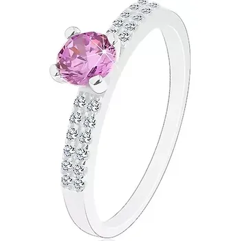Prsten Blýskavý prsten ze stříbra 925, kulatý zirkon ve růžovém odstínu, dvojitá linie - Velikost: 54