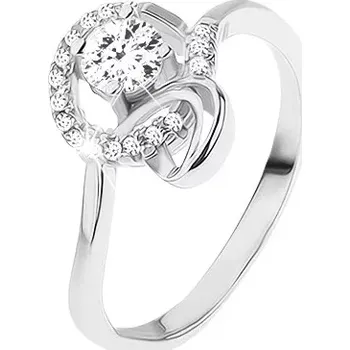 Prsten Prsten ze stříbra 925, lesklé zaoblené linie, broušený čirý zirkon - Velikost: 55