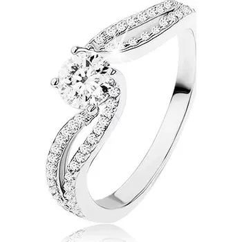 Prsten Stříbrný prsten 925, zářivý zirkon mezi dvěma liniemi kamínků - Velikost: 52