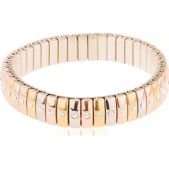 Náramek Roztahovací ocelový náramek, trojbarevné články se vsazenými čirými zirkony