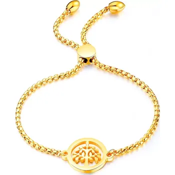 Náramek Nastavitelný náramek z oceli - strom života v kroužku, zlatá barva