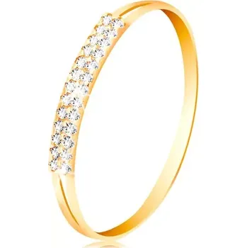 Prsten Zlatý prsten 585, ramena s výřezy po stranách, linie čirých zirkonů - Velikost: 48