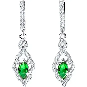 Náušnice Náušnice - stříbro 925, obrys lístku se zeleným zrnkovitým zirkonem, čirý lem
