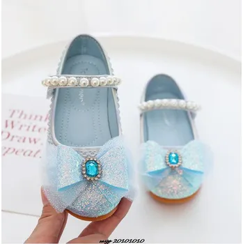 Dětská sálová obuv Dívčí balerínky poseté flitry, velkou mašlí a perličkovým pásečkem (vel. 23-36) Barva: modrá, Velikost EUR: 24