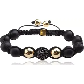 Náramek Shamballa náramek - matné černé korálky, ocelově šedá zirkonová kulička
