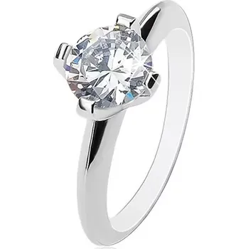 Prsten Zásnubní prsten - stříbro 925, velký čirý zirkon, lesklá zkosená ramena - Velikost: 62