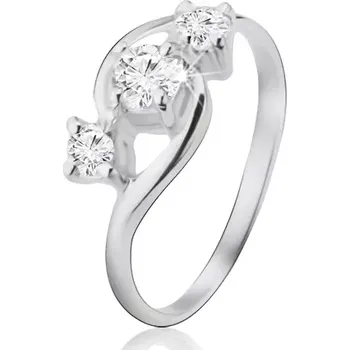 Prsten Stříbrný prsten 925, tři diagonálně uložené zirkony, zaoblená ramena - Velikost: 54