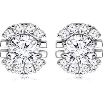 Náušnice Rhodiované puzetové náušnice ze stříbra 925 - motiv květu s nepravidelnými okvětními lístky, kulatý zirkon