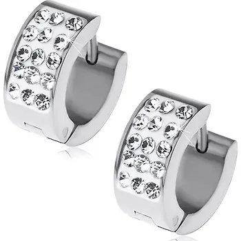 Náušnice Kruhové náušnice z oceli - čiré zirkony, bílý podklad