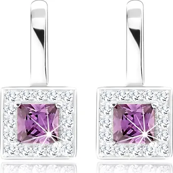 Náušnice Náušnice, stříbro 925, fialový čtvercový zirkon, čirá obruba, výřezy