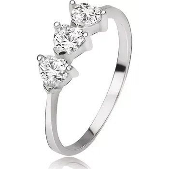 Prsten Stříbrný prsten 925 se třemi srdíčkovými zirkony - Velikost: 59