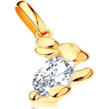 Přívěsek Zlatý přívěsek 585 - blýskavý zajíček s čirým zirkonovým tělem