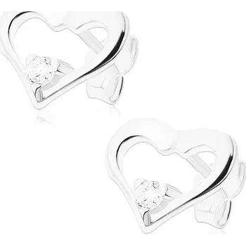 Náušnice Puzetové náušnice ze stříbra 925, lesklá kontura srdíčka s čirým zirkonem