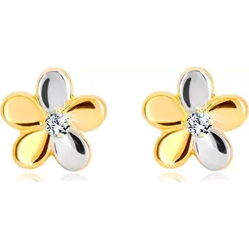 Náušnice Briliantové náušnice ze zlata 585 - květ s pěti okvětními lístky a diamantem