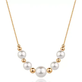 Náhrdelník Stříbrný náhrdelník 925 - barva růžového zlata, bílé syntetické perly, korálky