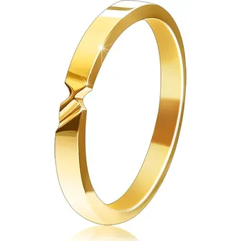 Prsten Zlatý prsten ze 14K zlata - prsten se dvěma zářezy a hladkými rameny - Velikost: 49