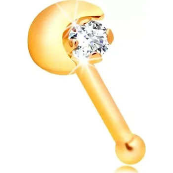 Piercing Rovný piercing do nosu ze žlutého 14K zlata, srpek měsíce, čirý zirkon