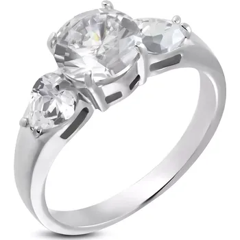 Prsten Snubní prsten - 1 veliký zirkon a 2 srdíčkové zirkony - Velikost: 58