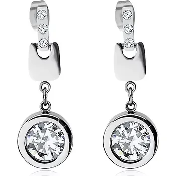 Náušnice Ocelové náušnice, široký váleček se zirkonem čiré barvy, puzetky