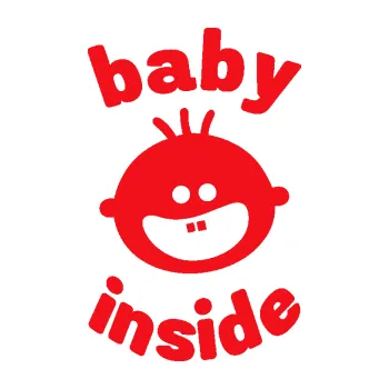 Polep vozidla SAMOLEPKA Baby inside 002 pravá dva zuby na palubě (10 - červená) NA AUTO, NÁLEPKA, FÓLIE, POLEP, TUNING, VLASTNÍ TEXT, TISK, AUTOSAMOLEPKY.cz, POLEPY, OBRÁZEK, LOGO, SAMOLEPKY