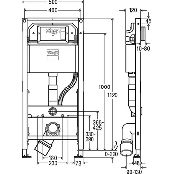 WC sada WC prvek Viega Prevista Dry 8521 1120 x 500