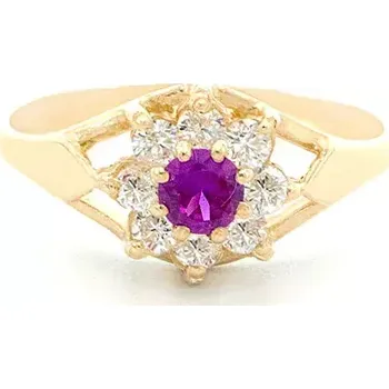 Prsten Zlatý prsten kytka s růžovým kamínkem a zirkony 1,58g