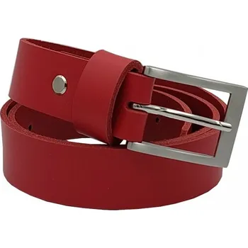 Opasek opaskujse Kožený opasek, červená kůže, spona hranatá leštěná, pochromovaná Délka opasku: 110 cm