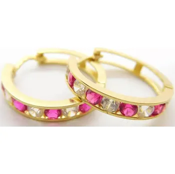 Náušnice Klenoty Budín Dámské kruhové zlaté náušnice se zirkony červenými rubíny 585/1,59gr H442 (Klenoty Budín Dámské kruhové zlaté náušnice se zirkony červenými rubíny 585/1,59gr H442)