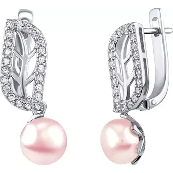 Náušnice Stříbrná náušnice s pravou růžovou perlou