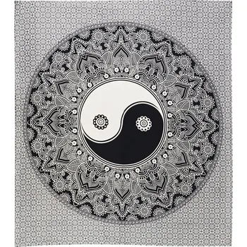Přehoz na lůžko Přehoz na postel indický Jin jang černobílý 220 x 210 cm