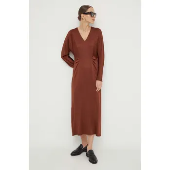 Dámské šaty Šaty BOSS hnědá barva, midi, 50505634 88D, vel. 38