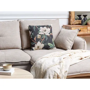 Dekorativní polštářek Polštář s květinovým vzorem 45 x 45 cm černý dekorativní vintage boho styl do ložnice obývacího pokoje Beliani