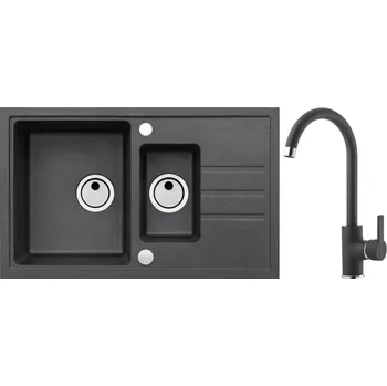 Alveus Set Intermezzo 70 Granitový dřez s vaničkou a odkapem 780x480 mm + baterie Tonia 91, černá, SETA382