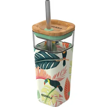 Termohrnek Quokka Skleněný pohár s brčkem Liquid Cube 540 ml Toucans