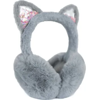Zimní čelenka Plyšové klapky na uši Glitter kitty Šedé Artofpolo cz23378s4