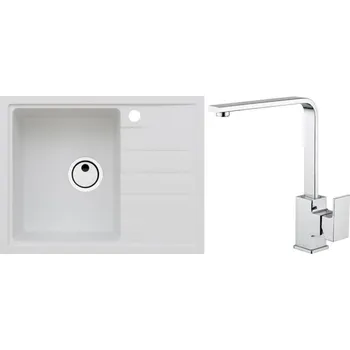 Alveus Set Intermezzo 30 Granitový dřez s odkapem 620x480 mm + baterie Reno, bílá, SETA370