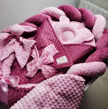 Hnízdečko pro miminko MIMOUŠEK Set do postýlky minky starorůžová minky pink