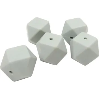 Dětské navlékací korálky Natana hranaté silikonové korálky šedé 17 mm 5 kusů