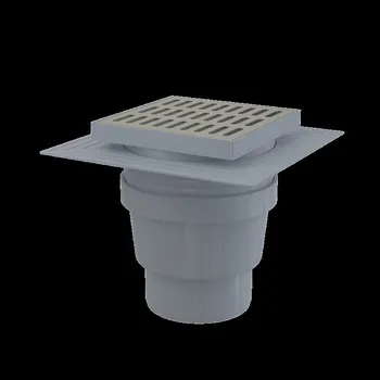 Obklad Podlahová vpust 150×150/110 mm přímá, mřížka nerez, límec 2. úrovně izolace, vodní zápachová uzávěra
