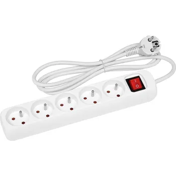 Napájecí kabel přívod prodlužovací 3m, 5 zásuvek s vypínačem